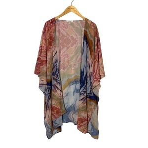 UMGEE + USA 1XL/2XL Pink Blue Marble Polyester Chiffon Kimono Duster Layering